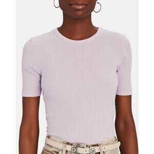 John Elliott Women's Purple Cotton Rib Knit T-Shirt Size L